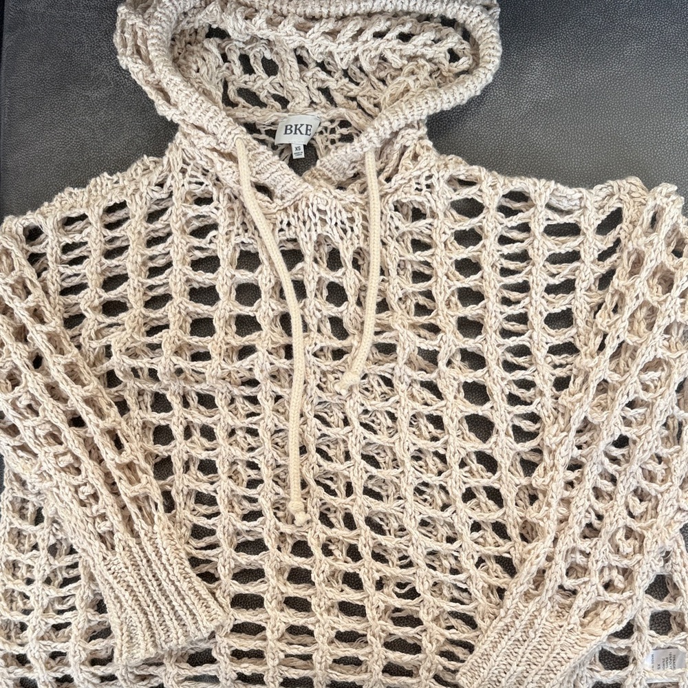 BKE Tan Open Knit Hoodie